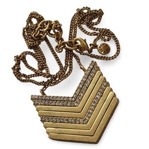 J CREW Pave Necklace Chevron Art Deco Design, Gold Tone